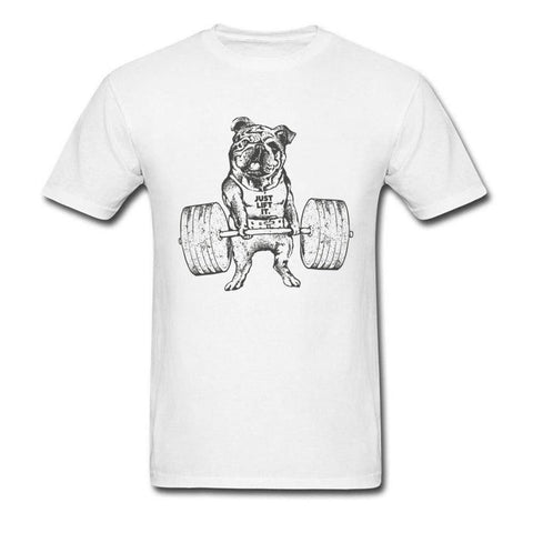 t-shirt bulldog anglais just lift it deadlift blanc