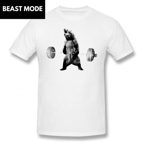 t-shirt d'un grizzly faisant un deadlift beast mode blanc